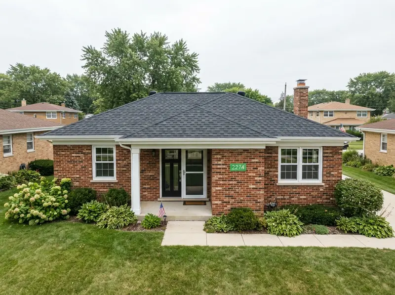 New shingle roof installation on suburban home New shingle roof installation on suburban home